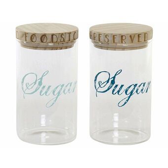 Tin DKD Home Decor Sugar Transparent Turquoise Mint Acacia Borosilicate Glass (2 Units)