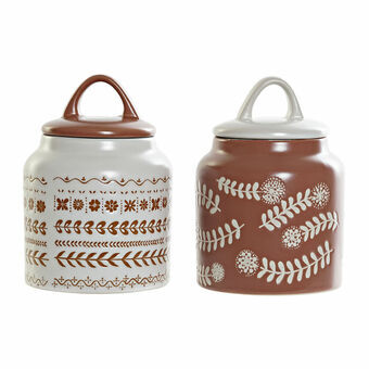Pot for Kitchen Utensils DKD Home Decor Terracotta White Stoneware Cottage (11 x 11 x 16 cm) (2 pcs)
