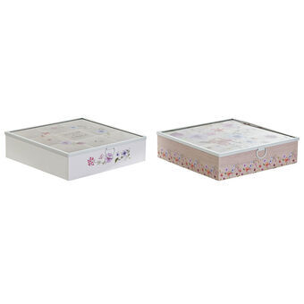 Box for Infusions DKD Home Decor Metal Crystal MDF Wood (2 pcs) (24 x 24 x 6.5 cm)