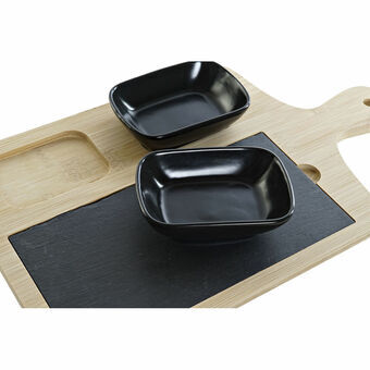 Appetizer Set DKD Home Decor Black Natural Bamboo Plastic Stoneware Board 33 x 19,7 x 3,5 cm (4 pcs)