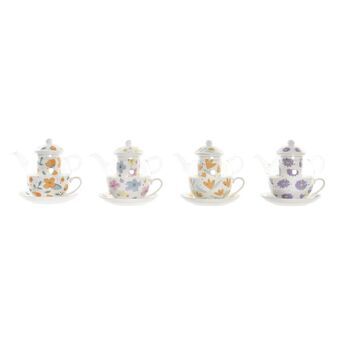 Teapot DKD Home Decor Flowers Crystal Porcelain Multicolour (250 ml) (4 Units)