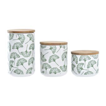 3 Tubs DKD Home Decor Natural White Green Bamboo Stoneware Tropical (3 Pieces)