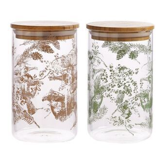Tin DKD Home Decor Bamboo Borosilicate Glass (1 L) (2 Units)