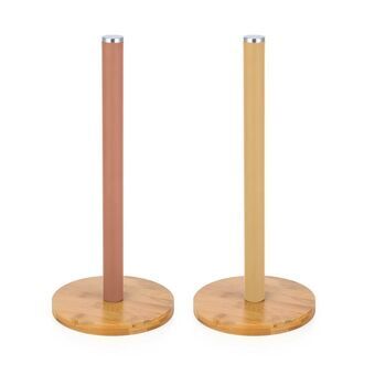 Kitchen Paper holder DKD Home Decor Terracotta Stainless steel Yellow Bamboo (2 Units) (15 x 15 x 34 cm)