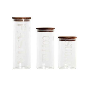 3 Tubs DKD Home Decor Natural Transparent Acacia Letters Borosilicate Glass (10,2 x 10,2 x 27,7 cm)