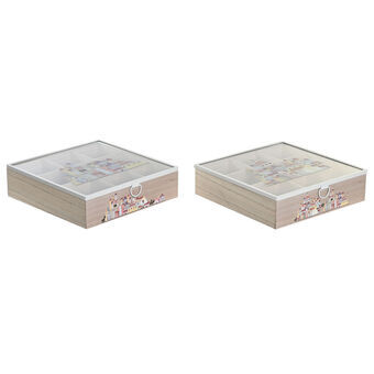 Box for Infusions DKD Home Decor Crystal Metal Multicolour MDF Wood (24,5 x 24,5 x 6 cm) (2 Units)