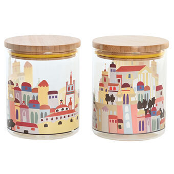 Tin DKD Home Decor Multicolour Bamboo Borosilicate Glass Houses (10 x 10 x 12,5 cm) (2 Units)