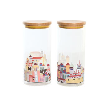 Tin DKD Home Decor Multicolour Bamboo Borosilicate Glass Houses (2 Units) (10 x 10 x 22 cm)