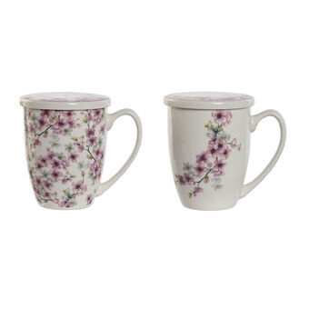 Cup with Tea Filter Home ESPRIT Blue White Pink Stainless steel Porcelain 380 ml (2 Units)
