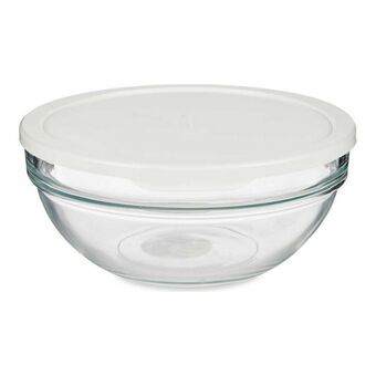 Round Lunch Box with Lid White Plastic Glass (1135 ml)