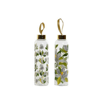 Water bottle DKD Home Decor Flowers Borosilicate Glass (2 Units) (6,5 x 6,5 x 23 cm)