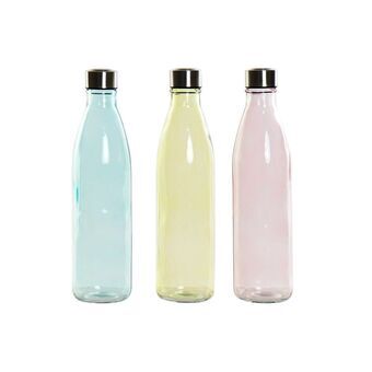 Bottle DKD Home Decor Crystal Blue Pink Stainless steel Yellow (8 x 8 x 31 cm) (3 Units)