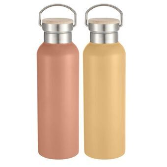 Bottle DKD Home Decor Terracotta Stainless steel Yellow Bamboo (7 x 7 x 27,5 cm) (2 Units)