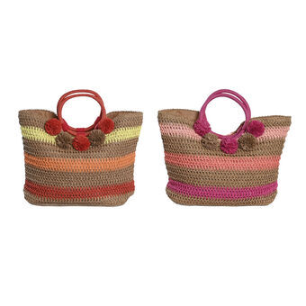 Hand bag DKD Home Decor Natural Red Blue Pink Green Yellow (44 x 15 x 35 cm) (2 Units)
