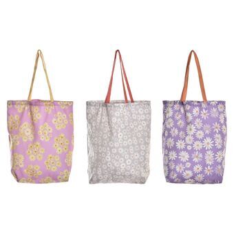 Shopping Bag DKD Home Decor Flowers Nylon (43 x 15 x 42 cm) (3 Units)