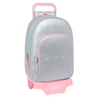 School Rucksack with Wheels Benetton Silver Padded Silver 30 x 46 x 14 cm