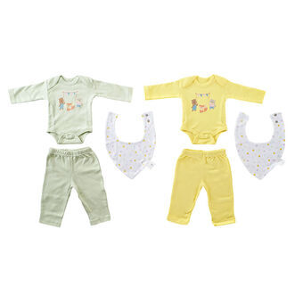 Set of clothes DKD Home Decor Cotton 0-6 Months animals Green Yellow (2 Units) (3 Pieces)