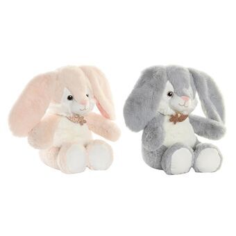 Fluffy toy DKD Home Decor Beige Rabbit Children\'s Light grey (26 x 23 x 28 cm) (2 Units)