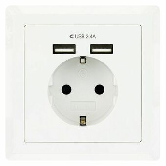 Wall Plug with 2 USB Ports TooQ Base de enchufe de pared tipo schuko con 2 tomas USB Max. 2.4A, blanca 5V/2.4A