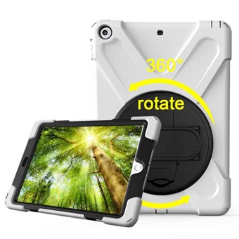 Unique Defense 360 ° Rotation Cover with Holder and Hand Strap for iPad 9.7 (2018) / iPad 9.7 (2017) - White