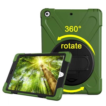 Unique Defense 360 ° Rotation Cover with Holder and Hand Strap for iPad 9.7 (2018) / iPad 9.7 (2017) - Army Green