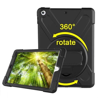 Unique Defense 360 ° Rotation Cover with Holder and Hand Strap for iPad 9.7 (2018) / iPad 9.7 (2017) - Black