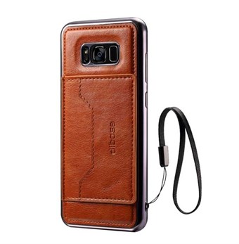 High Trend Cover in PU Leather and TPU Plastic w / Card Holder for Samsung Galaxy S8 Plus - Brown