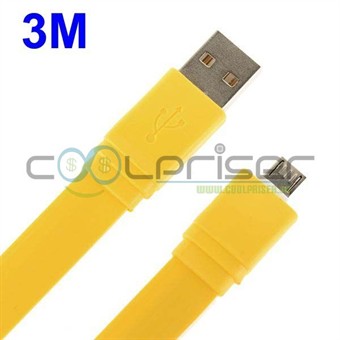 Flat 3 Meter Micro USB Cable (Yellow)