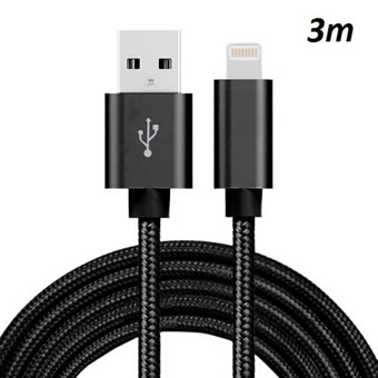 Cheap Nylon Lightning Cable Black - 3 Meters