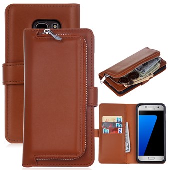 Delux wallet with removable cover for Samsung Galaxy S7 edge - Brown