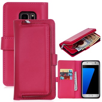 Delux multifunction case with wallet and removable cover for Samsung Galaxy S7 edge - Magenta