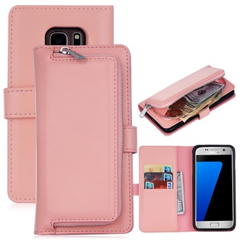 Delux multifunction case with wallet and removable cover for Samsung Galaxy S7 edge - Delicate pink