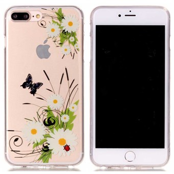 Designer motif silicone cover for iPhone 7 Plus / iPhone 8 Plus - White flower and butterfly