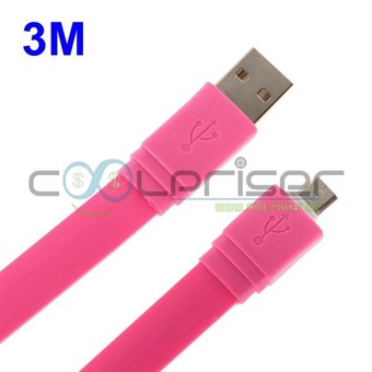 Flat 3 Meter Micro USB Cable (Magenta)