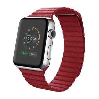 Magnetic 38mm PU leather watch strap - Red
