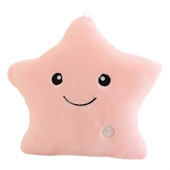 Smiley Star Pillow with LED Light / Glow Pillow - Pink