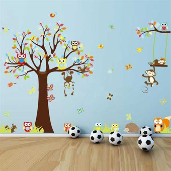 TipTop Wallstickers Colorized Owls and Tree Wall Decoration Baby Room