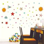 TipTop Wallstickers Cartoon Stars & Sun & Spacecraft Pattern