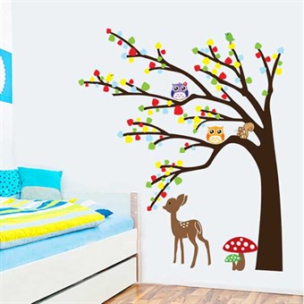 TipTop Wallstickers Colorful Tree & Owls & Deer Design Removable PVC Decals Girls Boys Kids Room