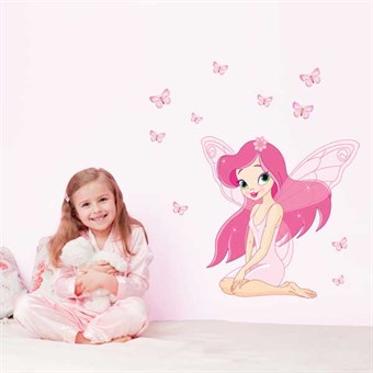 TipTop Wallstickers A Pink Girl with Wings Design PVC Decals Girls Boys Kids Room