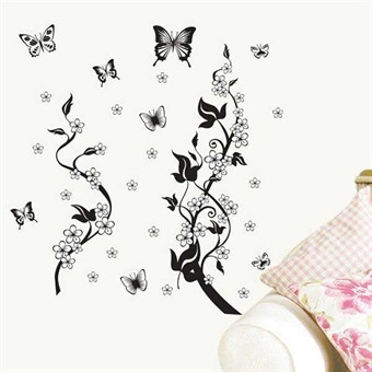 TipTop Wallstickers Black Flowers & Butterfly Pattern