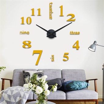 Modern 100x100 cm wall clock in funky style gold