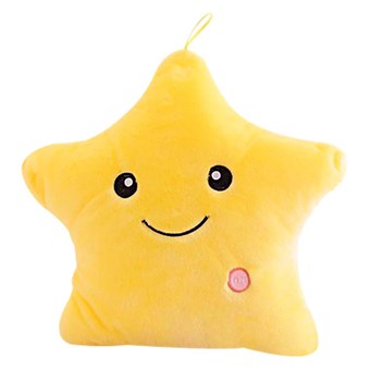 Smiley Star Pillow with LED Light / Glow Pillow - Yellow