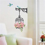 TipTop Wallstickers Vivid Birds and Black Birdcage Pattern