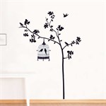 TipTop Wallstickers Black Tree & Birdcage Pattern