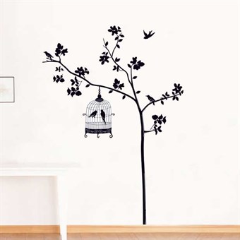 TipTop Wallstickers Black Tree & Birdcage Pattern