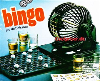 Bingo drinking game with shot glass