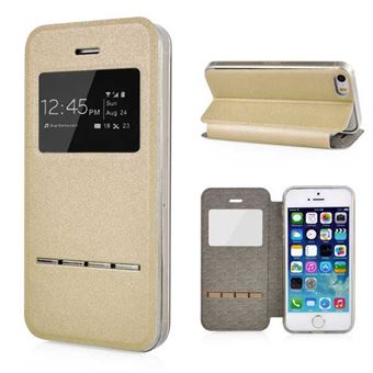 Multifunctional leather window view case 5 / 5S / SE - Gold