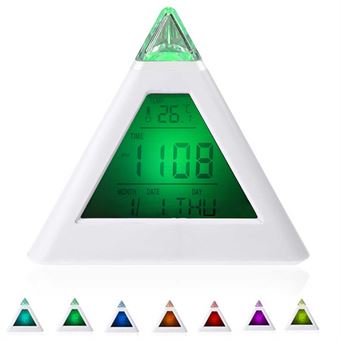 7 LED Color Changing Pyramid Digital LCD Triangle Clock