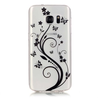 Stylish transparent Samsung Galaxy S7 Edge silicone cover Black Flower Butterfly